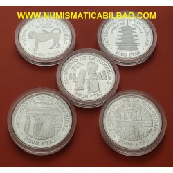 5 monedas x ESPAÑA 2000 PESETAS 1997 UNESCO 2ª Serie PLATA SI CÁPSULAS NO ESTUCHE FNMT NO CERTIFICADO 4 ONZAS