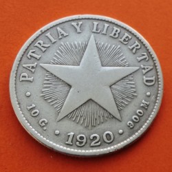 @RARA@ CUBA 40 CENTAVOS 1920 ESTRELLA PATRIA y LIBERTAD KM.14 MONEDA DE PLATA MBC- Caribe silver