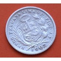 PERU 1/2 DINERO 1902 J.F. Ceca de Lima DAMA SENTADA KM.206.2 MONEDA DE PLATA MBC++ República Peruana 1,25 grs 15mm