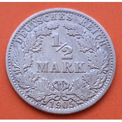 ALEMANIA 1/2 MARCO 1905 A IMPERIO AGUILA Rey GUILLERMO II KM.17 MONEDA DE PLATA MBC Germany Empire Half Mark