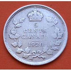 CANADA 5 CENTAVOS 1920 REY JORGE V y HOJAS KM.22.A MONEDA DE PLATA MBC 5 Cent