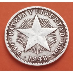 CUBA 10 CENTAVOS 1948 PATRIA y LIBERTAD ESTRELLA KM.A12 MONEDA DE PLATA MBC- Havana Silver R/3