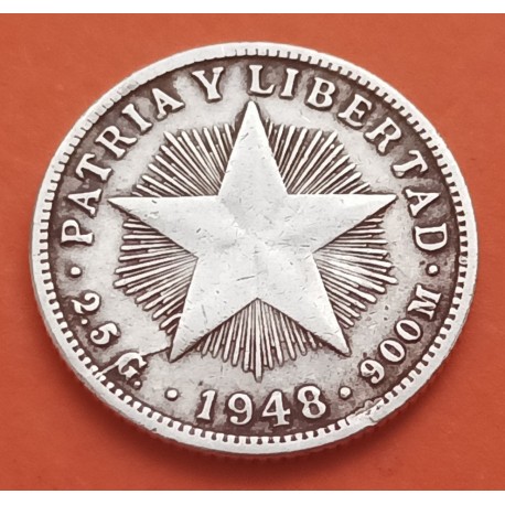 CUBA 10 CENTAVOS 1948 PATRIA y LIBERTAD ESTRELLA KM.A12 MONEDA DE PLATA MBC- Havana Silver R/3