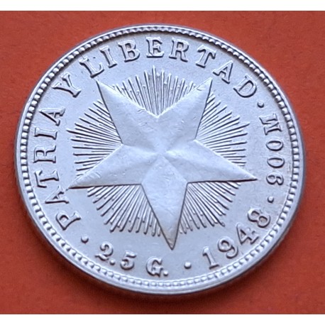 CUBA 10 CENTAVOS 1948 PATRIA y LIBERTAD ESTRELLA KM.A12 MONEDA DE PLATA EBC+/SC- Havana Silver R/1