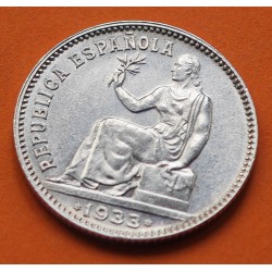 @PRECIOSA@ ESPAÑA 1 PESETA 1933 * 3 4 DAMA SENTADA KM.750 MONEDA DE PLATA DE LA REPUBLICA ESPAÑOLA Spain silver R/5