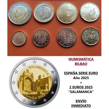 . 1 aaaaaacoin @11/MARZO Envío@ ESPAÑA MONEDAS EURO 2025 SC 1 Céntimo a 2€ 2025 FELIPE VI + 2 EUROS 2025 SALAMANCA Tira Serie