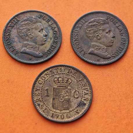 . 1 moneda MBC+ x ESPAÑA Rey ALFONSO XIII 1 CENTIMO 1906 * 6 SLV ESCUDO KM.726 BRONCE Aún con tono original