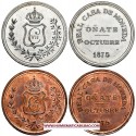 . 2 Medallas x ESPAÑA 5 PESETAS 1875 Rey CARLOS VII REAL CASA DE LA MONEDA DE OÑATE PLATA y COBRE