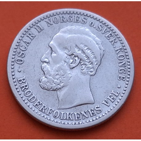 . @RARA@ NORUEGA 50 ORE 1895 REY y ESCUDO del REY OSCAR II y ESCUDO KM.356 MONEDA DE PLATA Norway silver