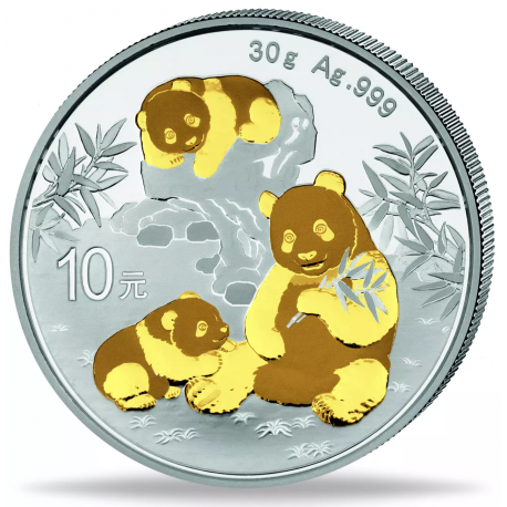 . 1 aaaaaacoin @PLATA y ORO@ CHINA 10 YUAN 2025 OSOS PANDA MONEDA PROOFLIKE cápsula ONZA OZ GOLD PLATED GILDED