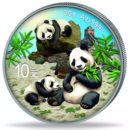 . 1 aaaaaacoin @PLATA y COLORES@ CHINA 10 YUAN 2025 OSOS PANDA MONEDA PROOFLIKE cápsula ONZA OZ Coloured Farbig