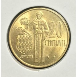 MONACO 20 CENTIMOS 1977 PRINCIPE RAINIERO III KM.143 MONEDA DE LATON MBC- EBC Centimes