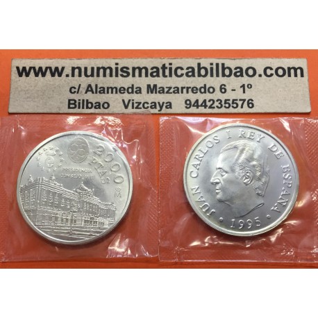 ESPAÑA 2000 PESETAS 1995 PRESIDENCIA DEL CONSEJO DE LA U.E. KM.954 MONEDA DE PLATA SC @EN BOLSA ORIGINAL@