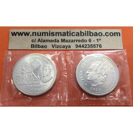 ESPAÑA 2000 PESETAS 1998 REY FELIPE II y EL ESCORIAL KM.987 MONEDA DE PLATA SC @EN BOLSA ORIGINAL@