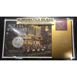 AUSTRIA 5 EUROS 2016 CONCIERTO DE AÑO NUEVO MONEDA DE PLATA SC OSTERREICH SILVER EURO COIN COIN BLISTER