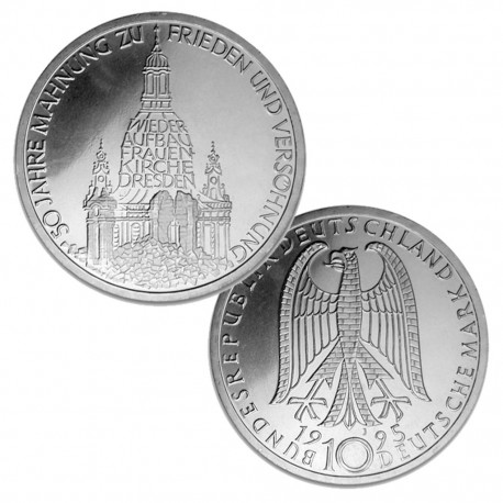 ALEMANIA 10 MARCOS 1995 J RUINAS DE FRAUEN KIRCHE EN DRESDE KM.185 MONEDA DE PLATA SC Germany 10 Marks silver BRD