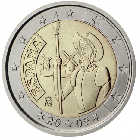 SPAIN 2 EUROS 2005 DON QUIXOTE UNC BIMETALLIC