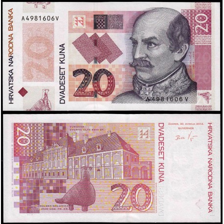 CROACIA 20 KUNA 2014 JOSIP JELACIC y MUSEO Pick 44 BILLETE SC Croatia UNC BANKNOTE