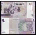 CONGO 5 FRANCOS 1997 RINOCERONTE AFRICANO Pick 86A BILLETE SC @RARO@ Africa UNC BANKNOTE