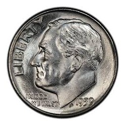 ESTADOS UNIDOS 10 CENTAVOS DIME 1959 ROOSVELT KM.195 MONEDA DE PLATA SC USA 10 cents