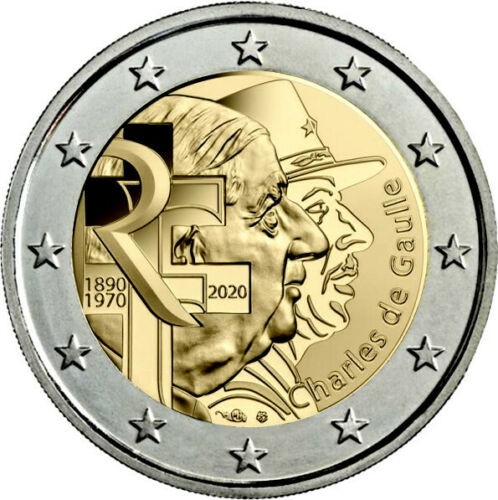 Francia 2 Euros General Charles De Gaulle 50 Aniv De Su Muerte Sc 1ª Moneda Conmemorativa France Euro Coin